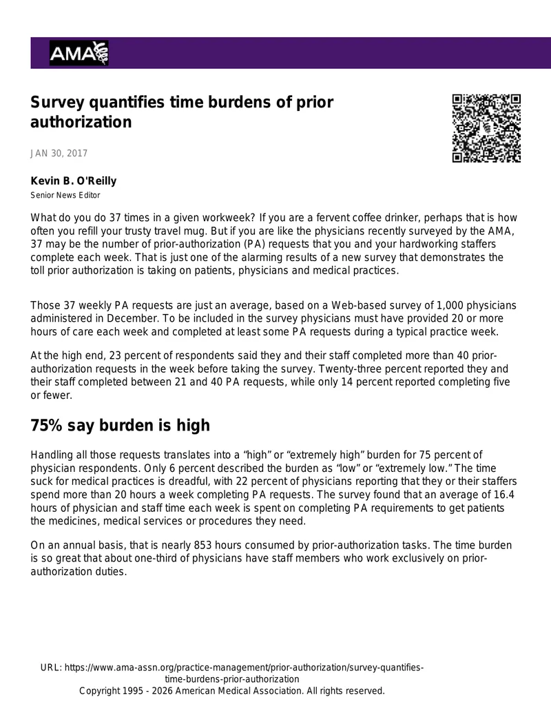 Survey on Time Burdens of Prior Authorization