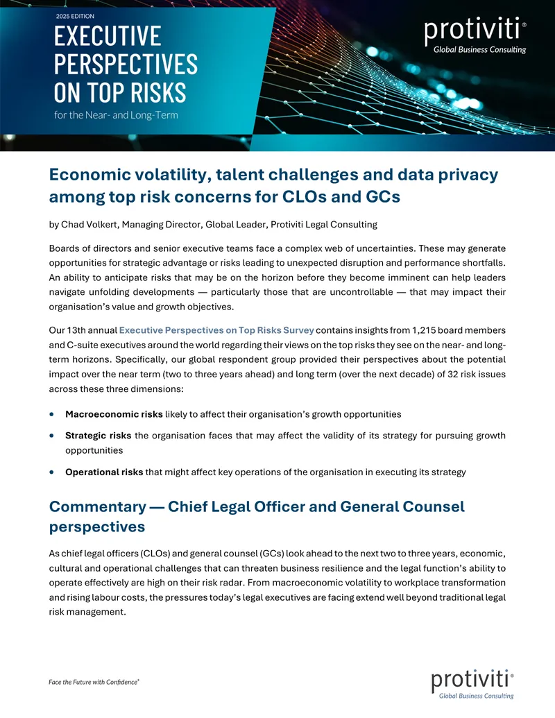 Top Risks for Chief Legal Officers and General Counsels preview page 1