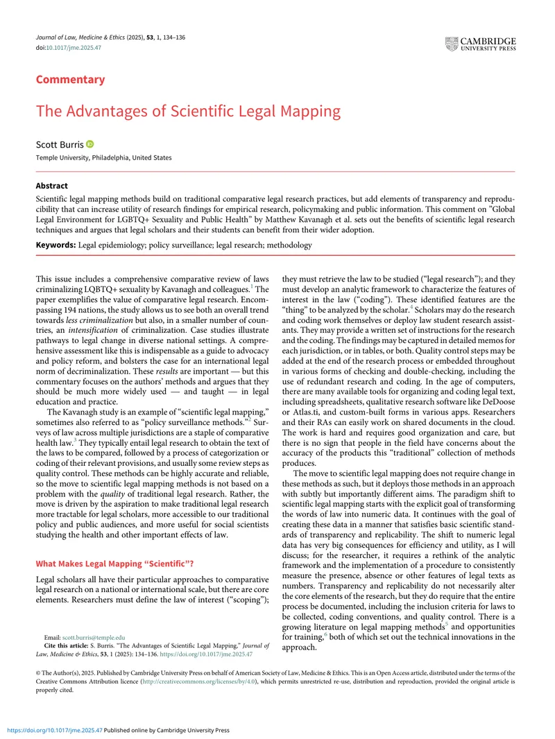 Advantages of Scientific Legal Mapping for Research