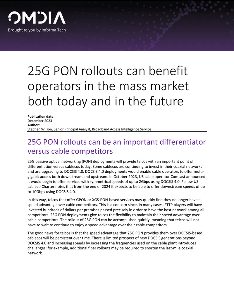 Benefits of 25G PON Rollouts for Operators