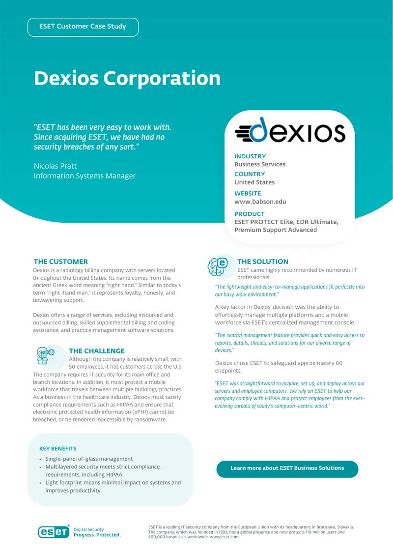 ESET Customer Case Study on Dexios Corporation