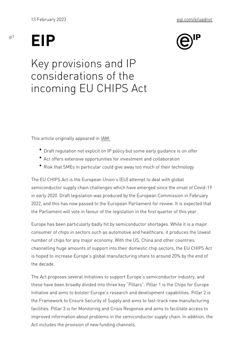 Key Provisions and IP Considerations of the EU CHIPS Act