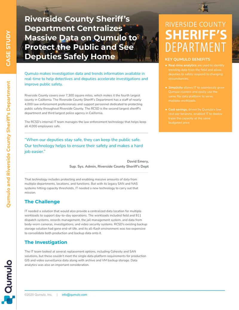 Riverside County Sheriff’s Department Data Centralization Case Study preview page 1