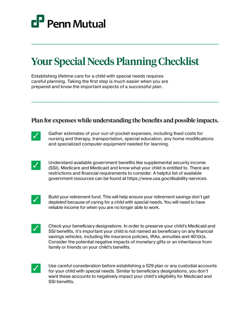 Special Needs Planning Checklist Guide