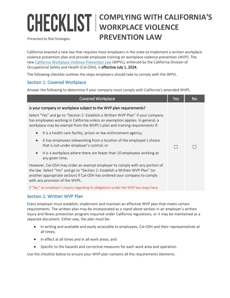 California Workplace Violence Prevention Law Compliance Guide