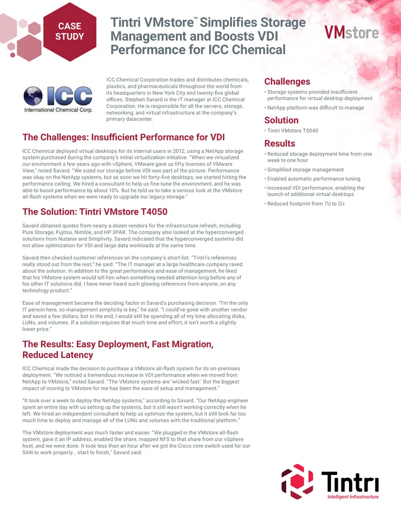 Tintri VMstore Enhances Storage Management for ICC Chemical