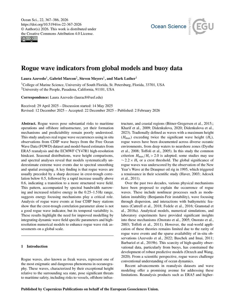 Rogue Wave Indicators from Global Models and Buoy Data