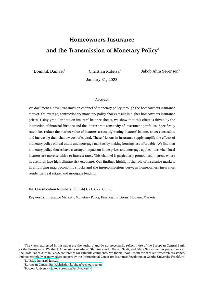 Homeowners Insurance and Monetary Policy Transmission