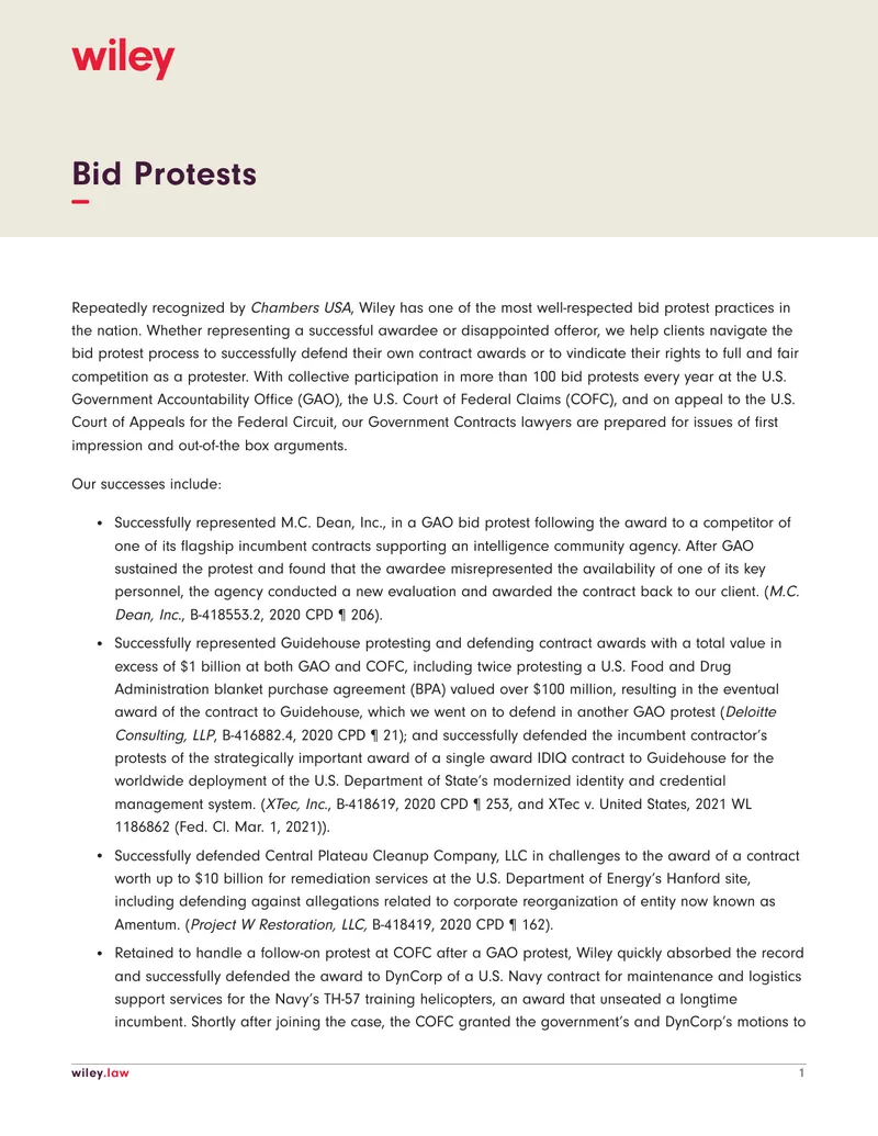 Bid Protest Representation and Successes