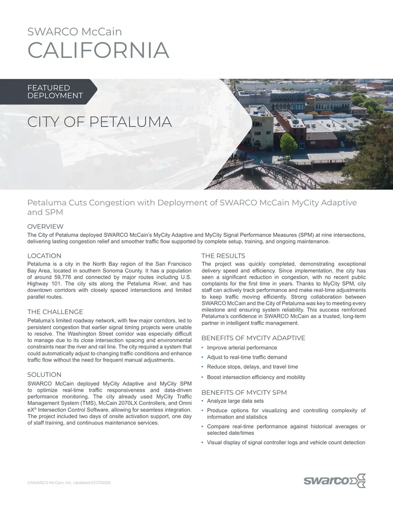 Traffic Management System Deployment in Petaluma