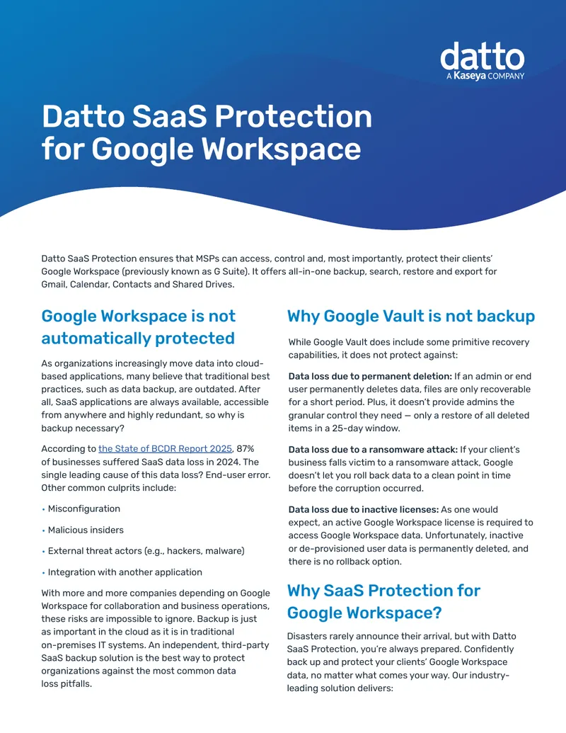 Datto SaaS Protection for Google Workspace Overview