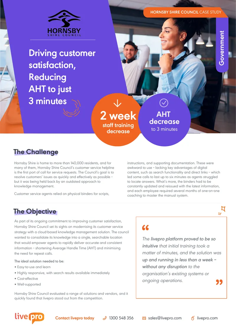 Hornsby Shire Council Customer Service Transformation Case Study