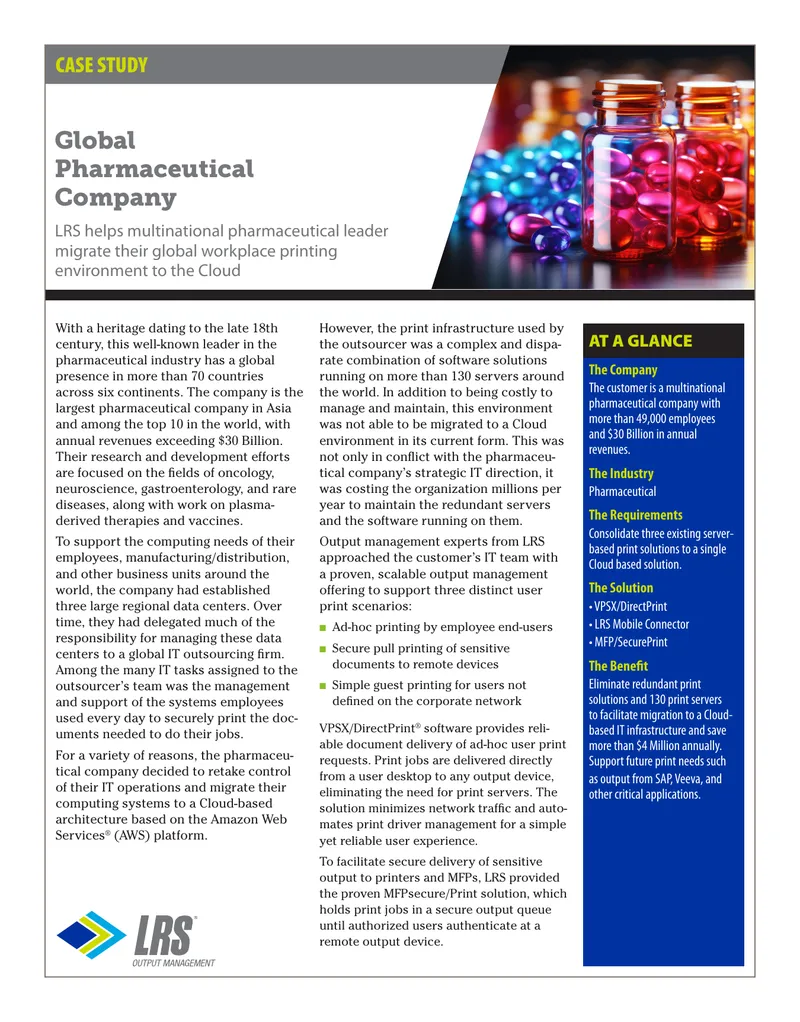 Cloud Migration for Global Pharmaceutical Printing