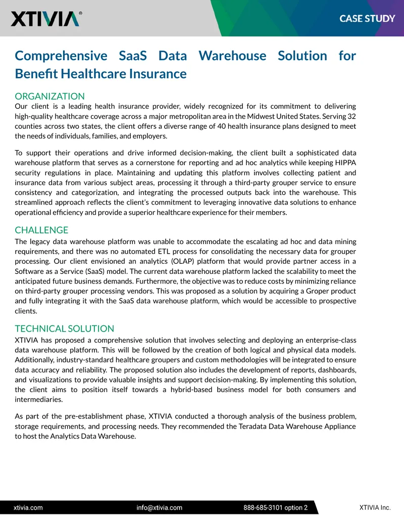 SaaS Data Warehouse Solution for Healthcare Insurance
