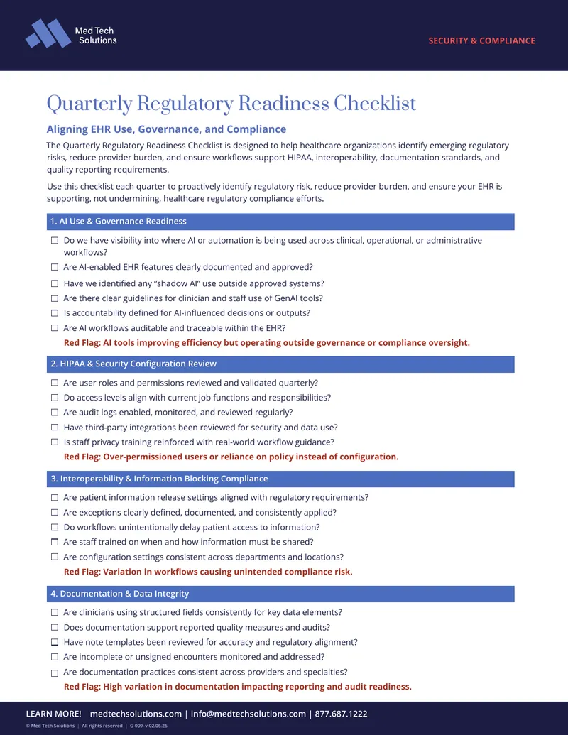 Quarterly Regulatory Readiness Checklist for Healthcare Organizations