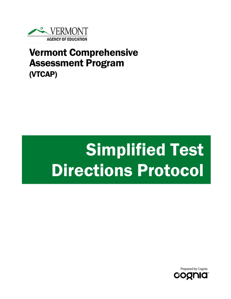 Vermont Comprehensive Assessment Program Simplified Test Directions Protocol