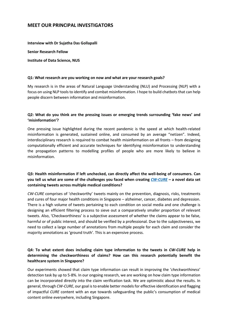Interview with Dr Sujatha Das Gollapalli on Misinformation Research