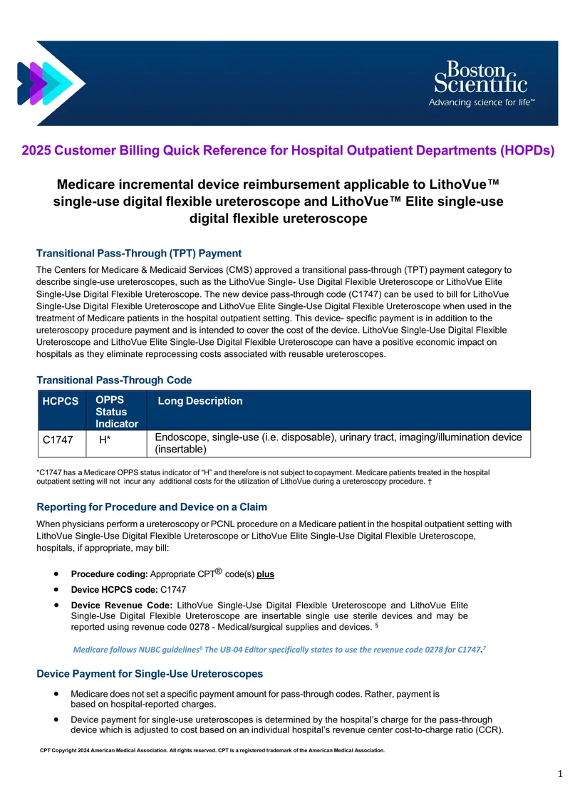 2025 Customer Billing Quick Reference for Hospital Outpatient Departments