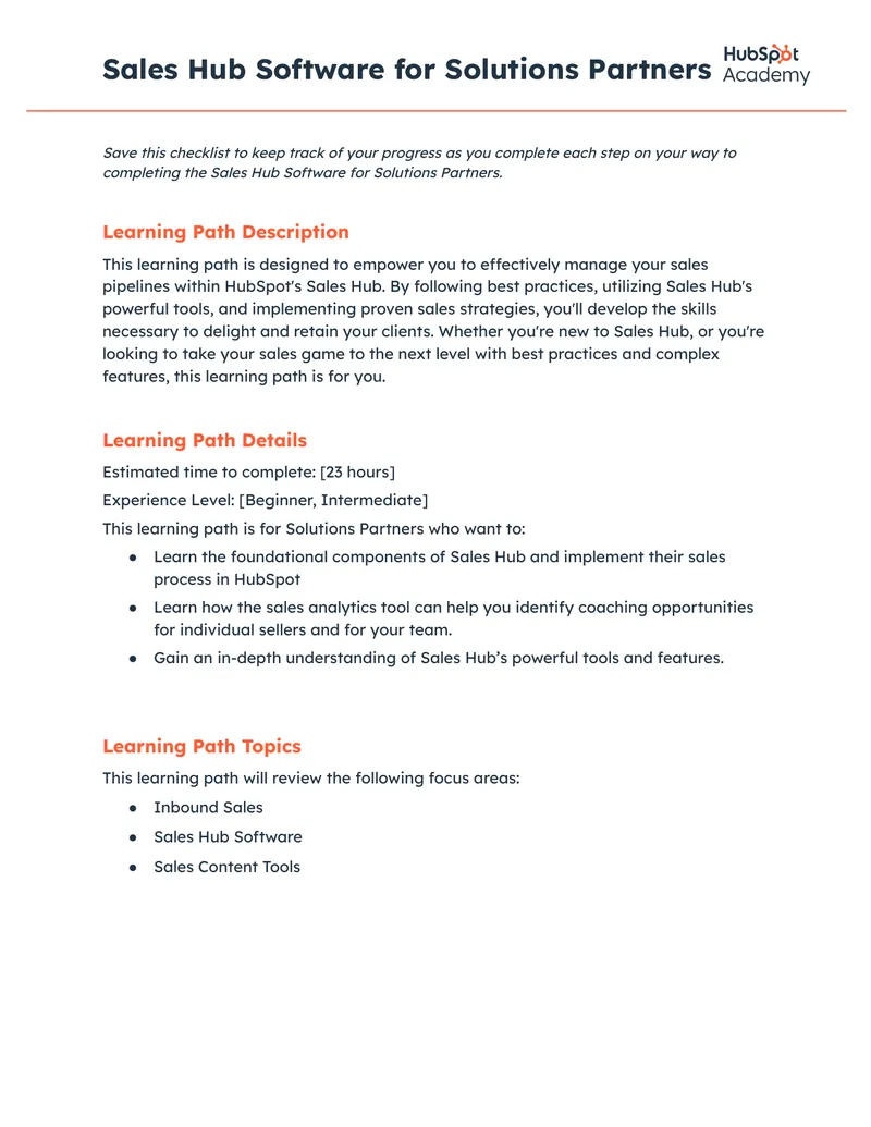 Sales Hub Software Learning Path for Solutions Partners