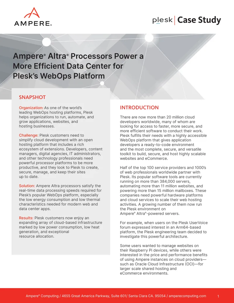 Ampere Altra Processors Power Plesk WebOps Platform
