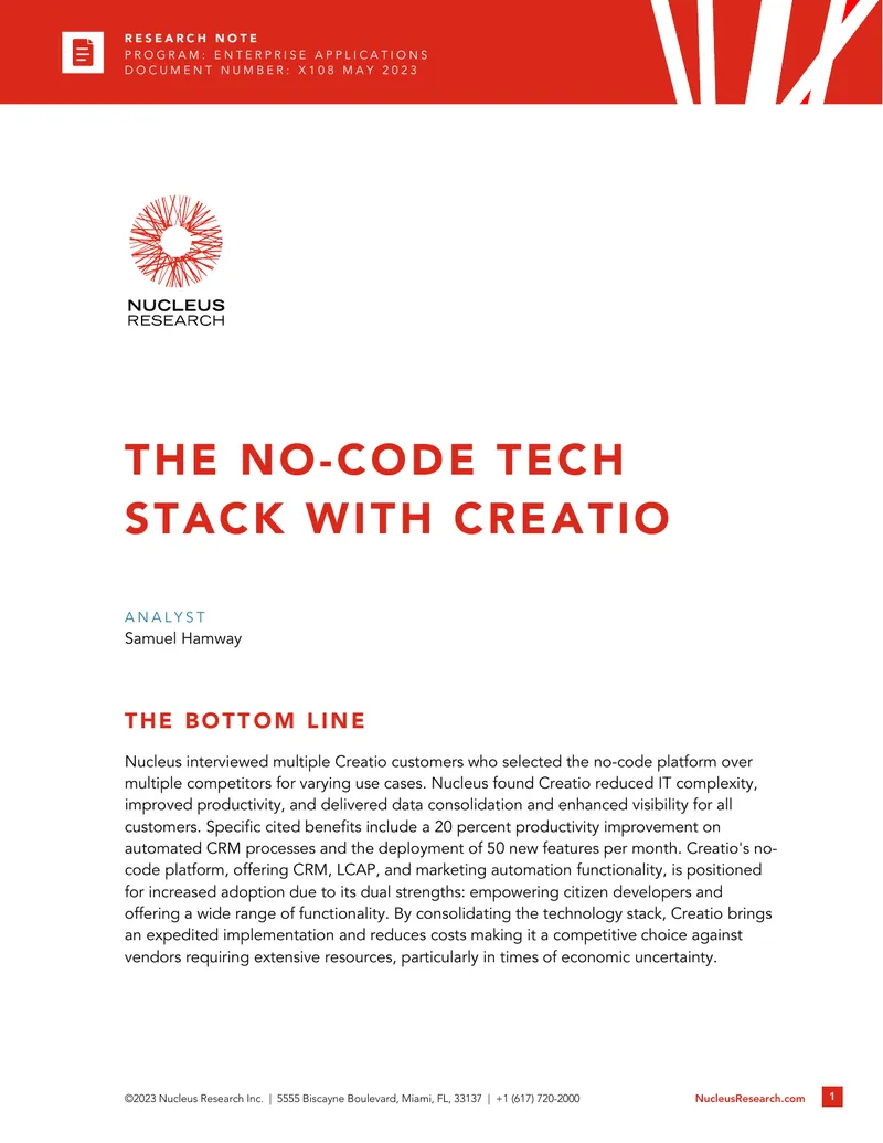No-Code Technology Stack Analysis with Creatio