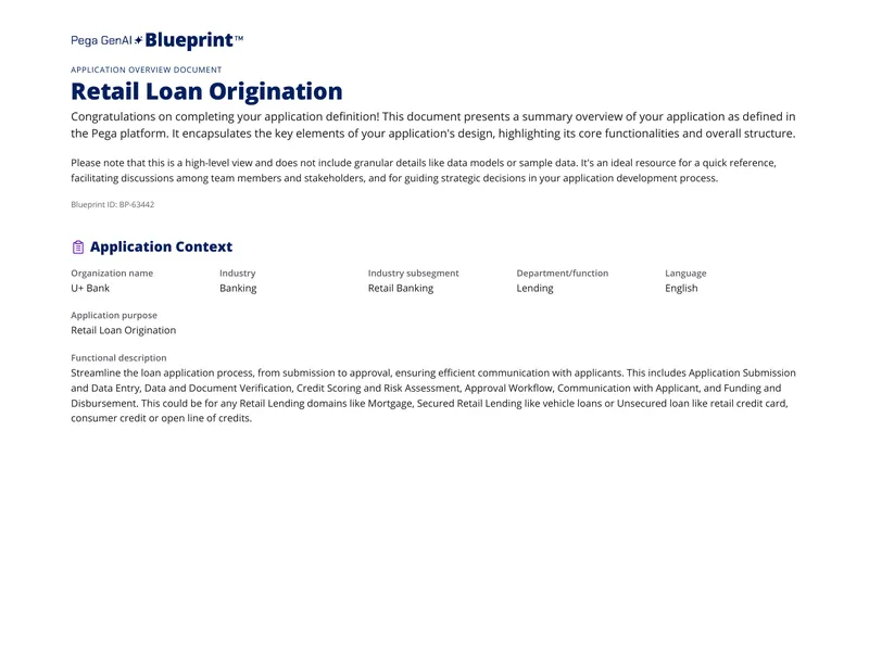 Retail Loan Origination Application Overview