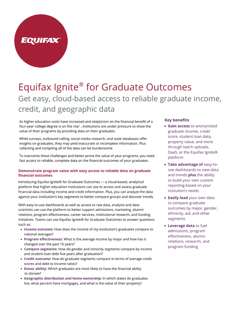 Equifax Ignite for Graduate Outcomes Overview