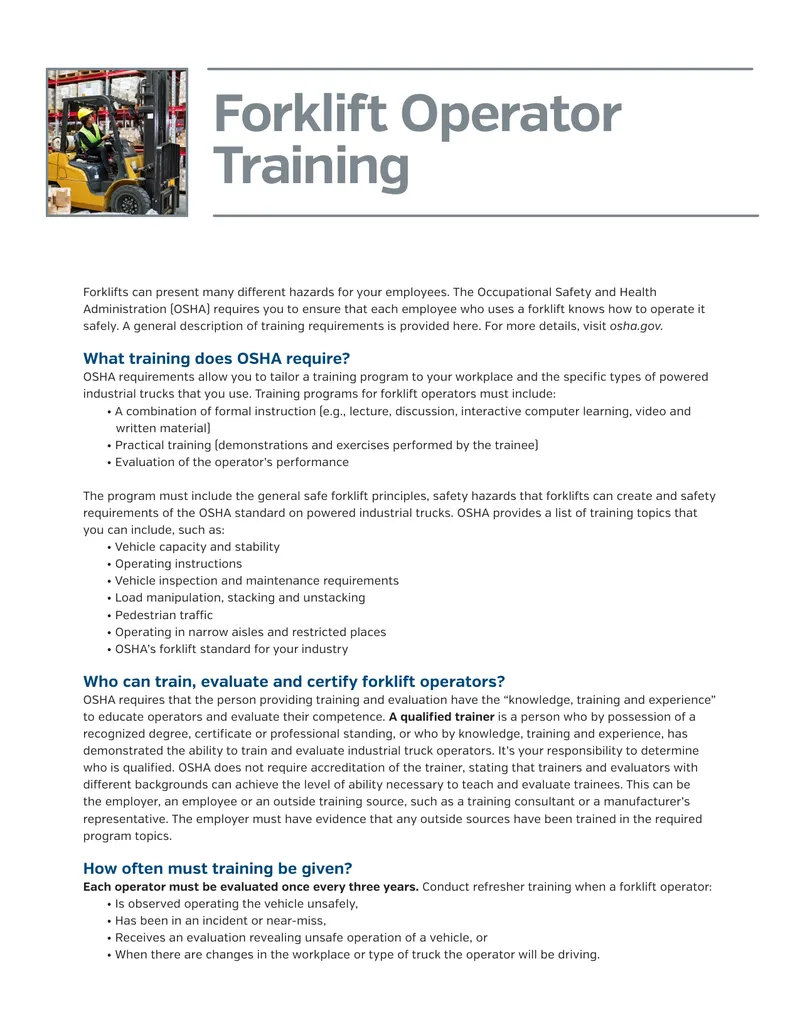 Forklift Operator Training Requirements and Guidelines