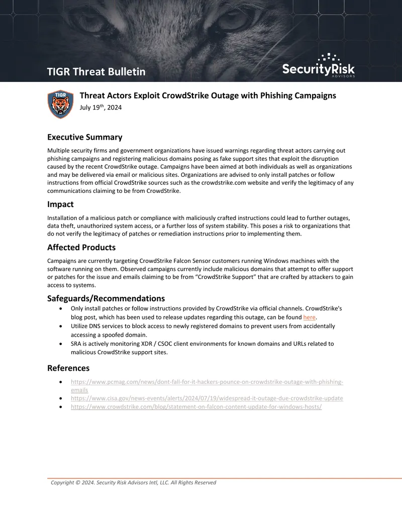 TIGR Threat Bulletin on CrowdStrike Outage Exploitation
