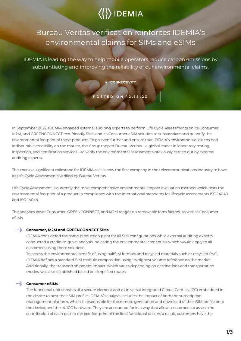 Verification of Life Cycle Assessments for SIM Products
