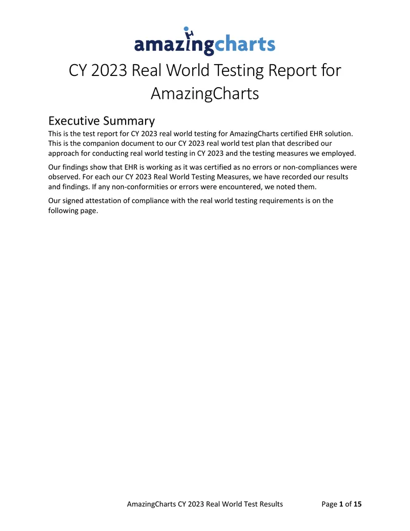 AmazingCharts CY 2023 Real World Testing Report