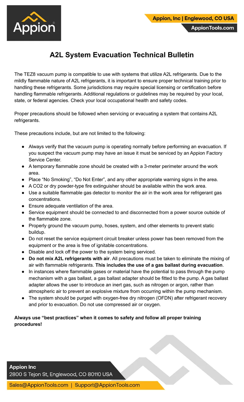 A2L Refrigerant System Evacuation Guidelines