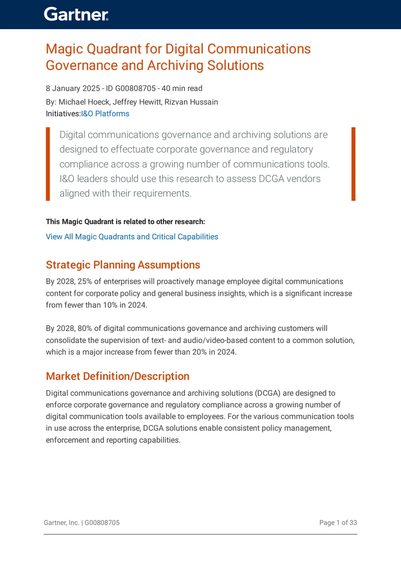 Magic Quadrant for Digital Communications Governance and Archiving Solutions