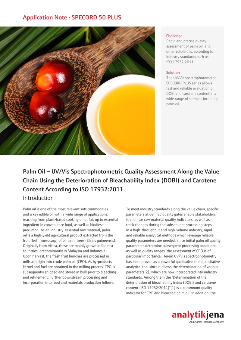 Palm Oil Quality Assessment Using UV/Vis Spectrophotometry