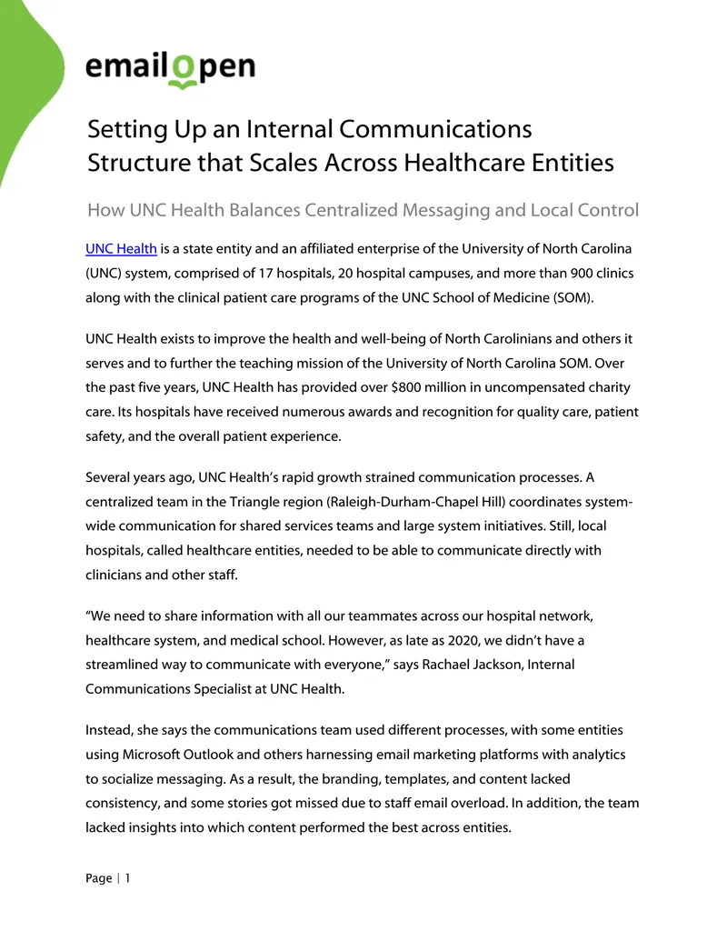 Internal Communications Structure for Healthcare Entities