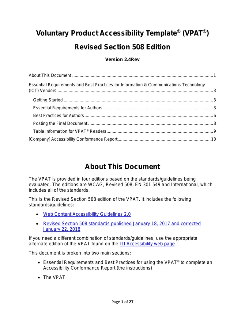 Voluntary Product Accessibility Template Revised Section 508 Edition