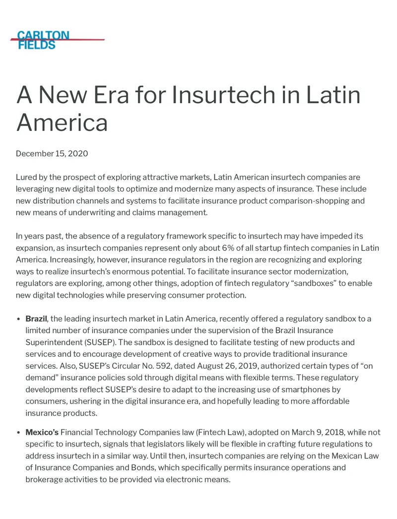Insurtech Developments in Latin America