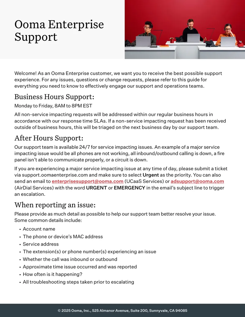 Ooma Enterprise Customer Support Guide