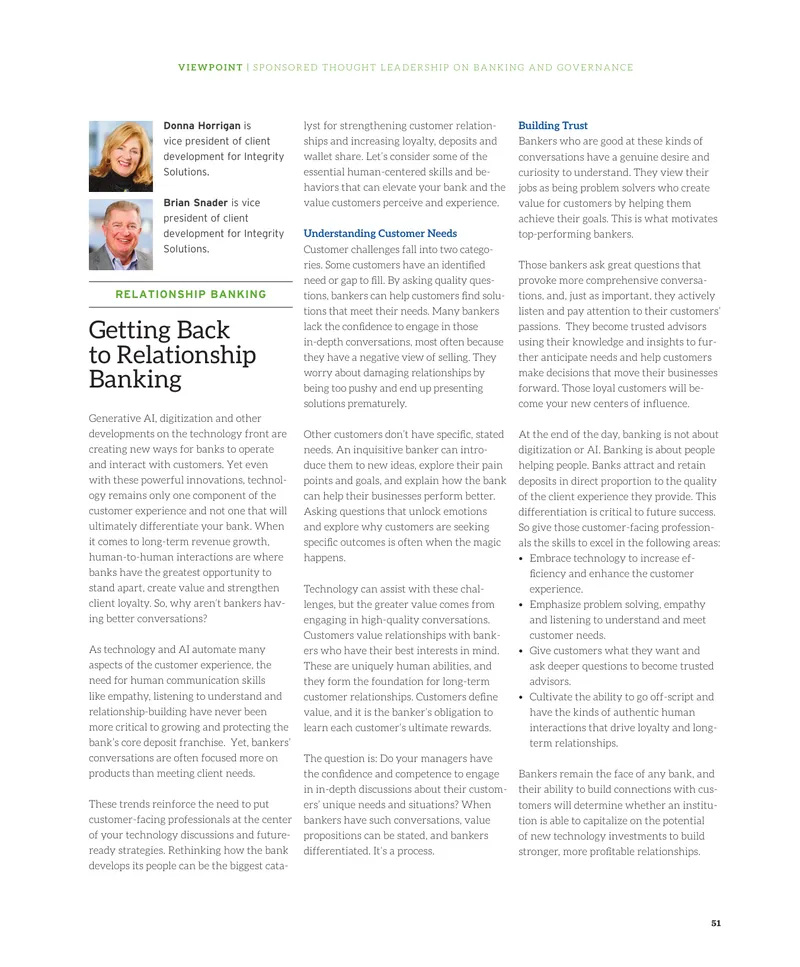 Enhancing Relationship Banking Through Human Interaction