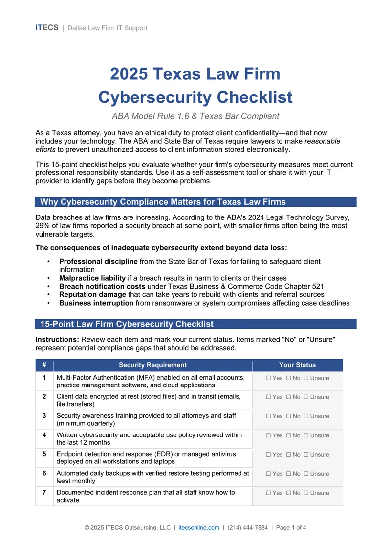 2025 Texas Law Firm Cybersecurity Checklist