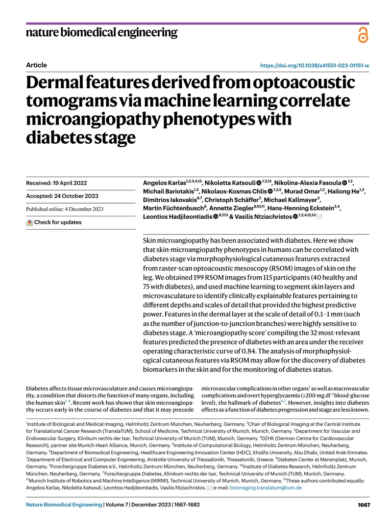 Correlation of Dermal Features with Diabetes Stage