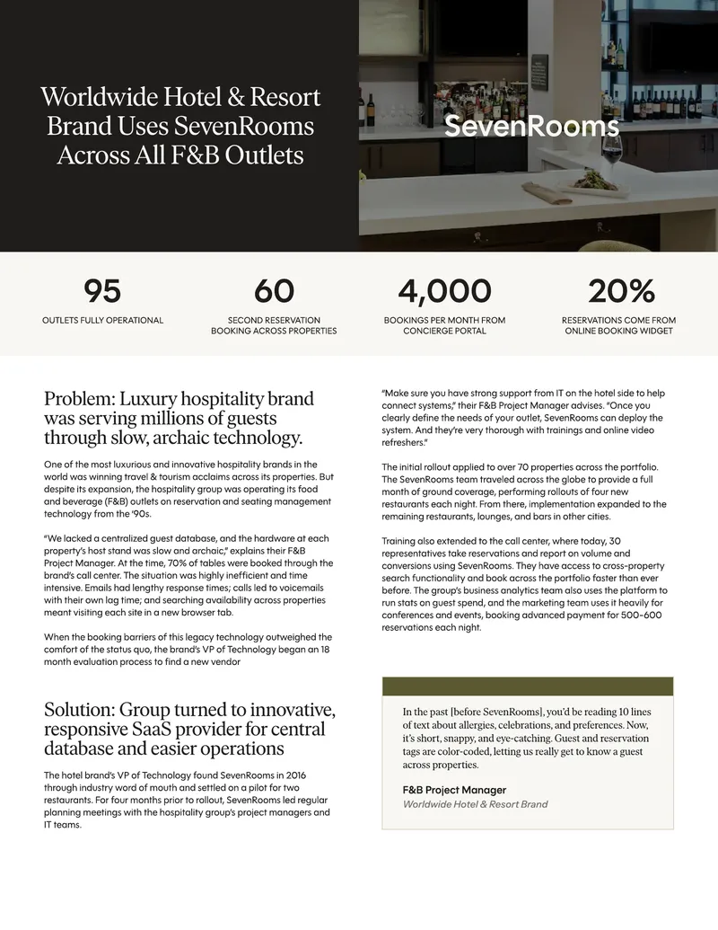 Implementation of SevenRooms at Worldwide Hotel Brand