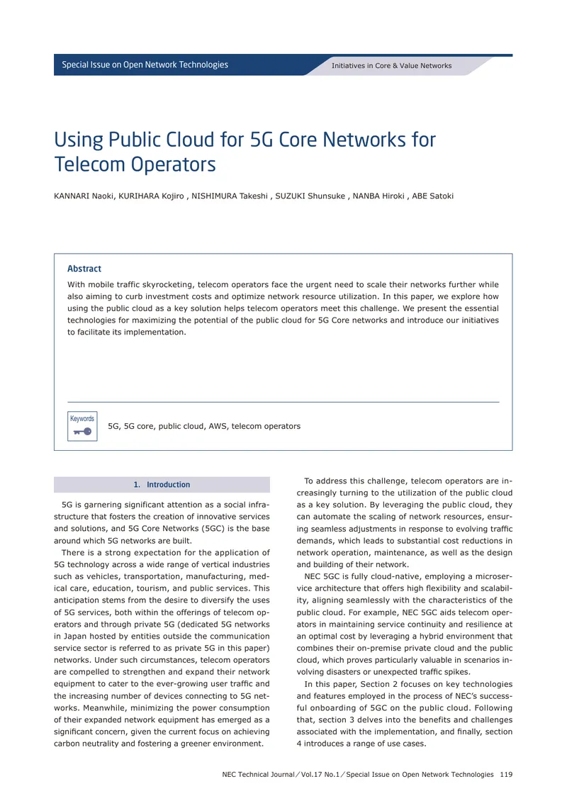 Utilization of Public Cloud for 5G Core Networks
