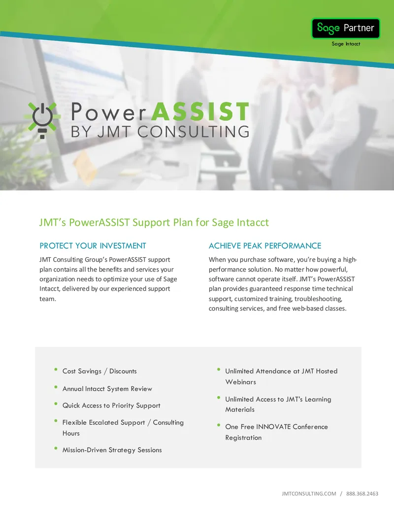 JMT PowerASSIST Support Plan for Sage Intacct
