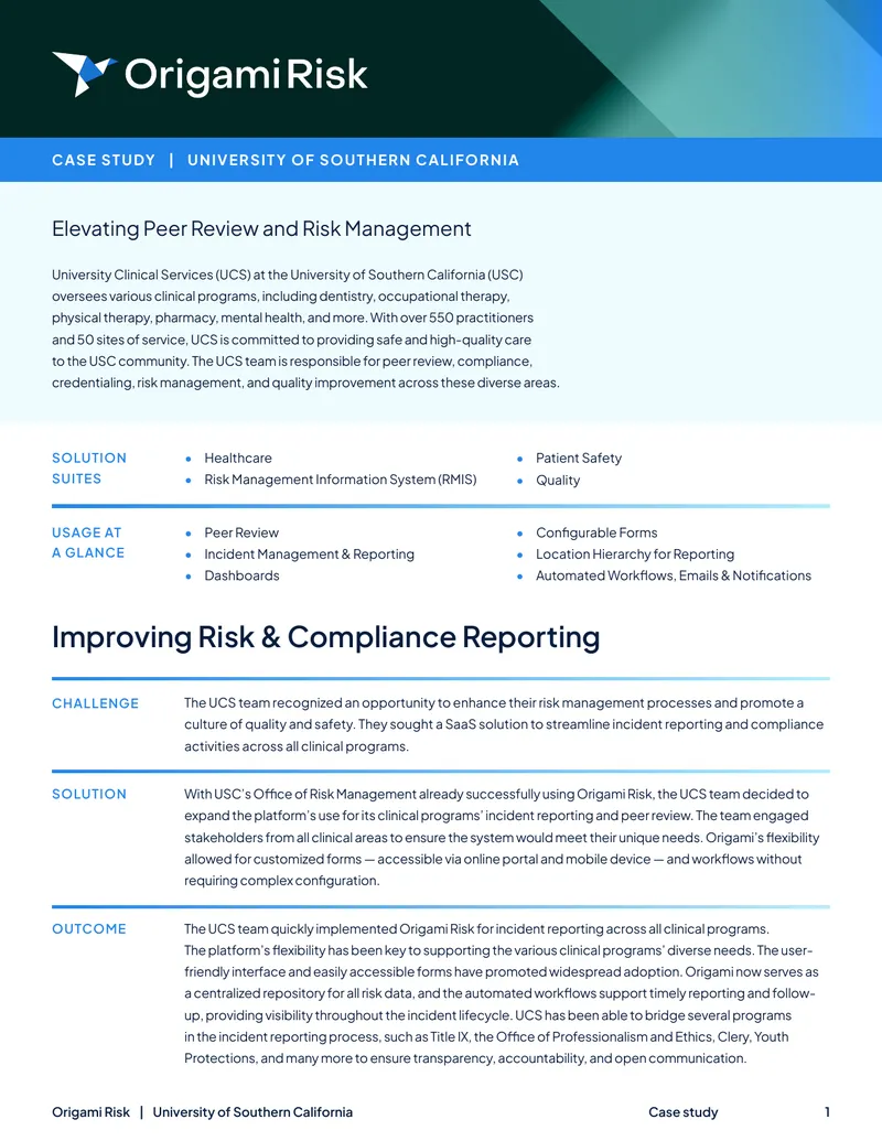 University of Southern California Risk Management Case Study