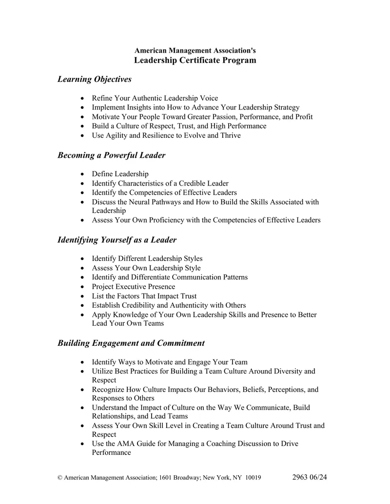 Leadership Certificate Program Learning Objectives