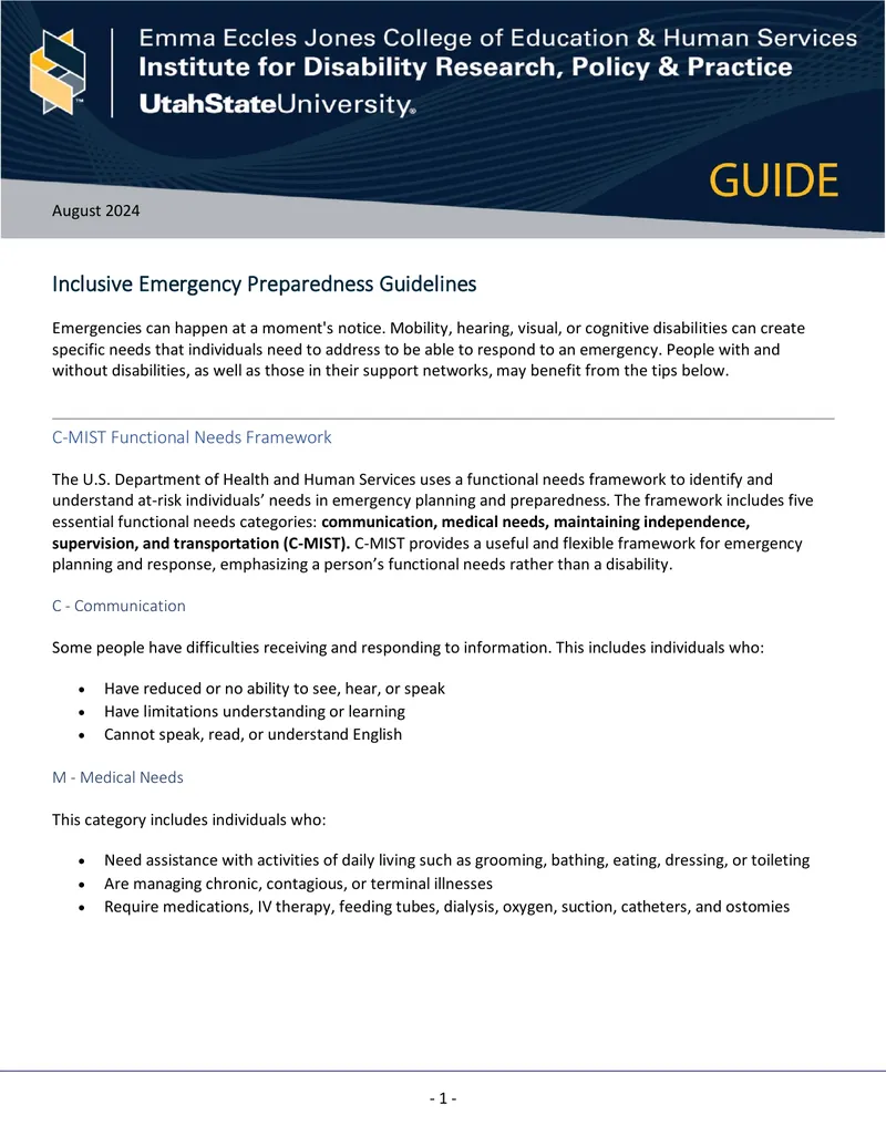 Inclusive Emergency Preparedness Guidelines
