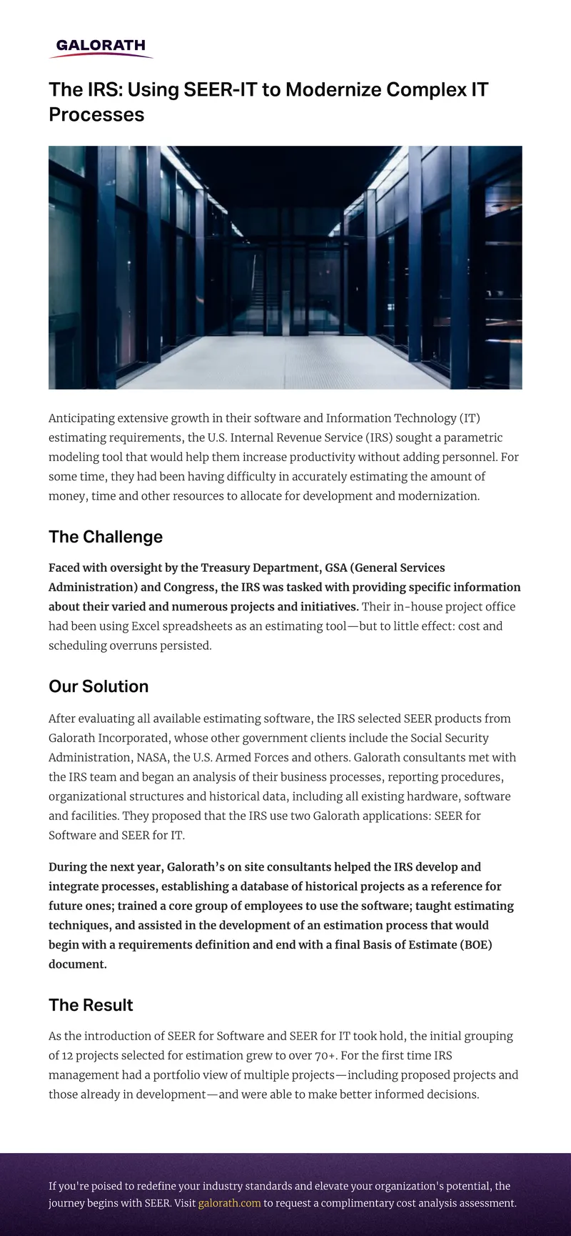 IRS Implementation of SEER-IT for IT Modernization
