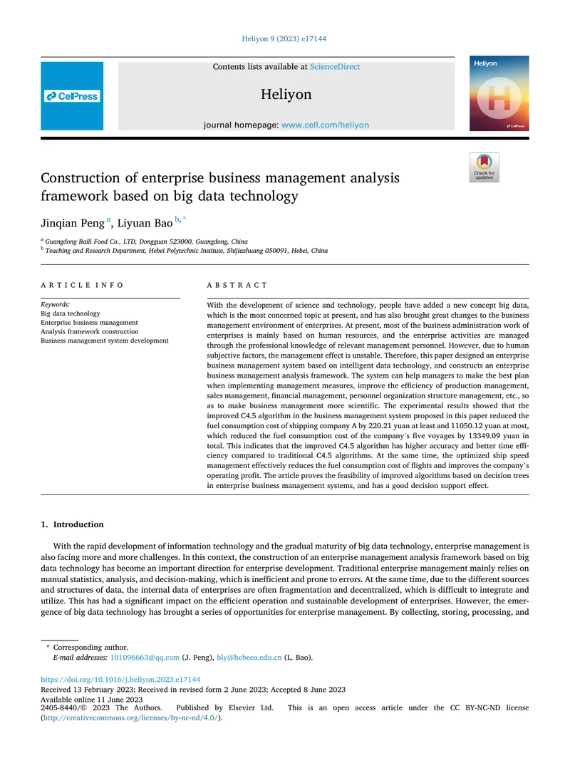 Construction of Enterprise Business Management Analysis Framework
