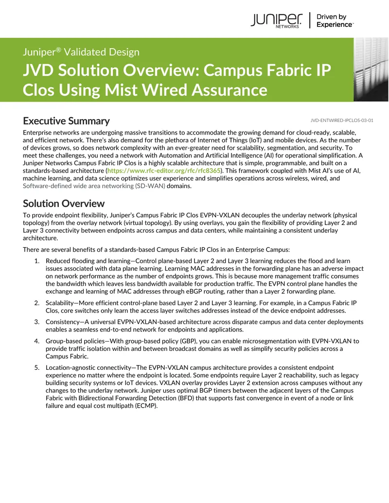 Juniper Validated Design for Campus Fabric IP Clos